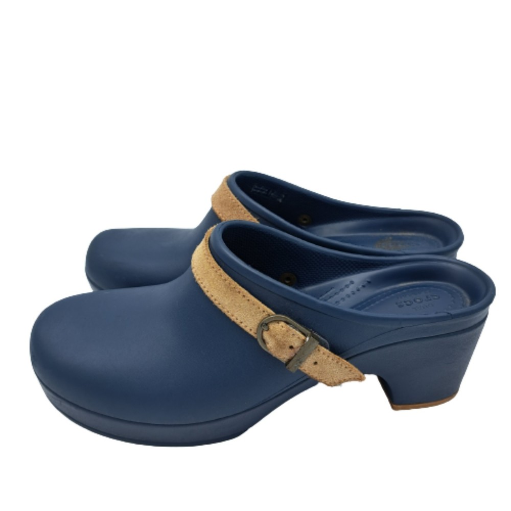 Crocs Womens Size 9 Clogs Navy Blue Slip On Mules Two Tone Strap Comfort EUC